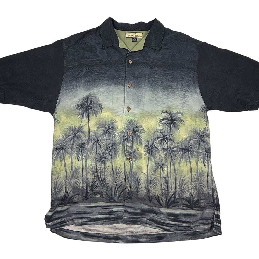Tommy Bahama Silk Button Down Shirt Palm Trees Coastal Hawaiian Mens‎ L
